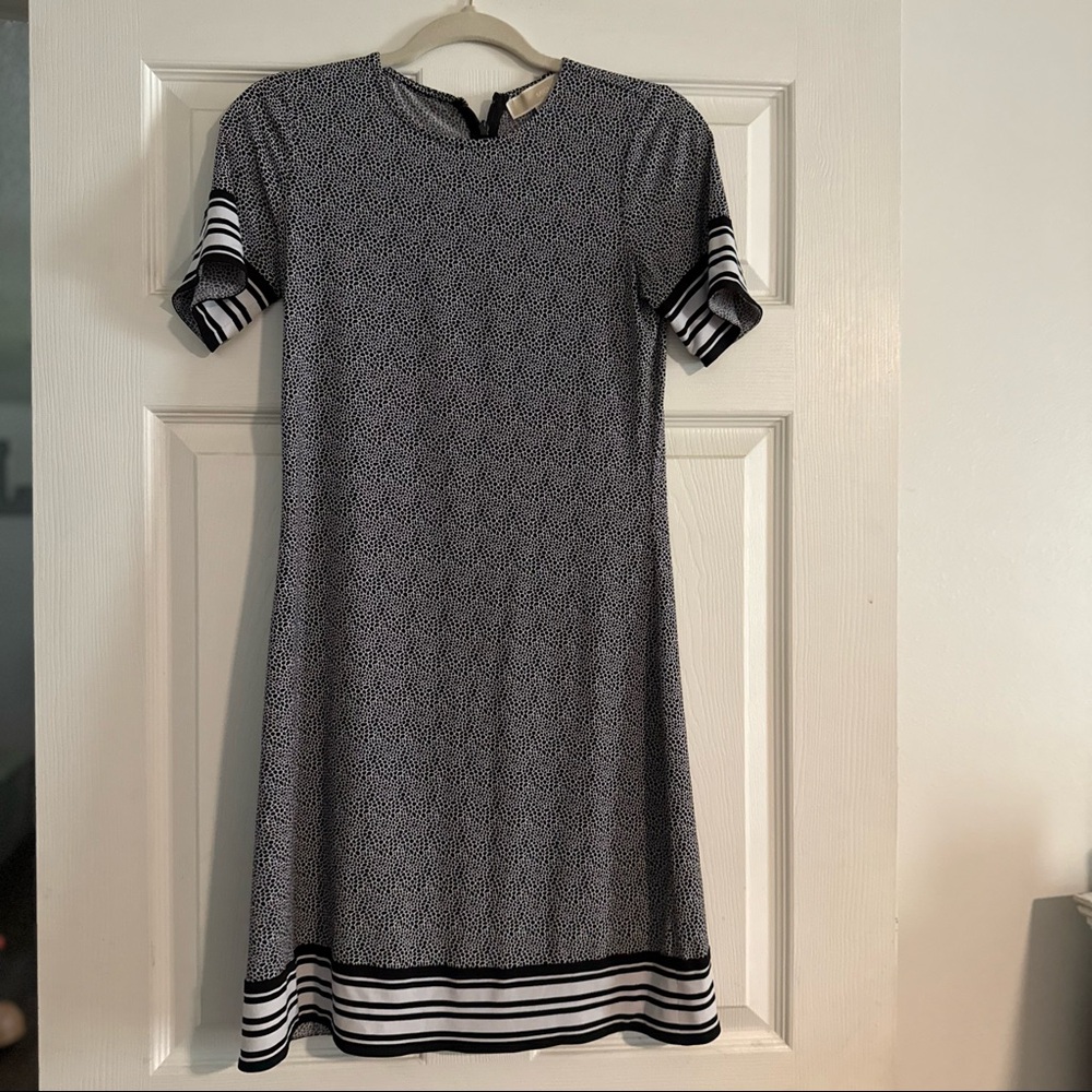 Michael Kors Black & White Printed Fit & Flare Dress